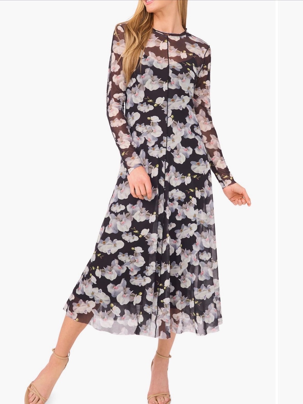 Ted Baker Orchidra Print Mesh MIDI Dress